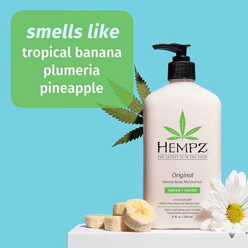 Hempz Original, Natural Hemp Seed Oil Body Moisturizer with Shea Butter & Ginseng, Pure Herbal Skin Lotion for Dryness, Nourishing Vegan Cream, Floral and Banana, 17 Fl Oz, 2 Pack