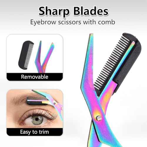 Eyebrow Trimmer Scissor, 2-in-1 Professional Eyebrow Scissor with Comb, Stainless Steel Precision Eyebrow Cutter, Curved Eye Brow Razor, Portable Hair Removal Makeup Tool for Women and Men (Black)