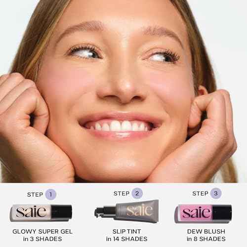 Saie Mini Glowy Super Gel - Hydrating Makeup Primer and Illuminating Glow Serum Enriched with Vitamin C and Squalane Oil - All-Over Liquid Highlighter Makeup for Instant Glass Skin - Roseglow (0.5 oz)