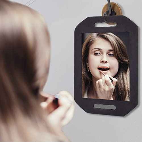 Barber Mirror Handheld Foam, Salon Large Foam Hand Mirror with Double Handle, Square Barbershop Handheld Mirror, Black