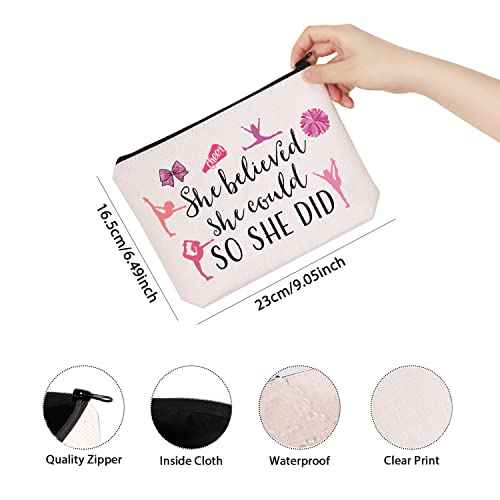 TSOTMO Cheerleader Inspirational Gift She Believed She Could So She Did Cheering Zipper Pouch Makeup Bag Mom Cheerleading Gift (She believed cheerleader)