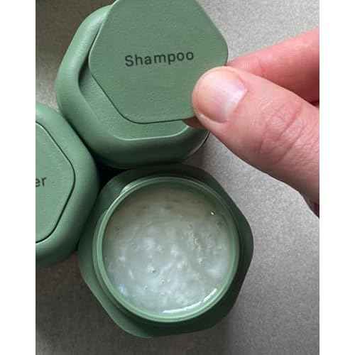 Cadence Travel Containers Haircare Capsule Set - Magnetic Containers with Lids,Carry On Travel Essentials For Women/Men - 3 Flex Mediums (1.32oz) - Shampoo, Conditioner & Comb Icon Labels - Evergreen