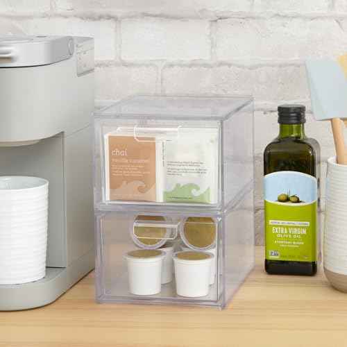 STORi Audrey Stackable Clear Bin Plastic Organizer Drawers | 2 Piece Set | Organize Cosmetics and Beauty Supplies on a Vanity | Made in USA