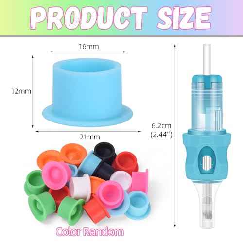 ATOMUS 40pcs Tattoo Cartridge Needles with 20pcs Ink Cups Size #10 RL RS RM Round Liner Silicone Wrapped Tattoo Needles for Tattoo Gun Pen Liner Pattern (7RM+9RM+11RM+15RM)