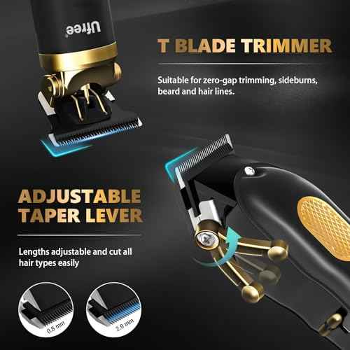 Ufree Hair Clippers for Men, Professional Clippers and Trimmers Set, Cordless Clippers for Hair Cutting, Beard Trimmer, Barber Clippers, Rechargeable Electric Shaver, Gifts for Men, Black Gold