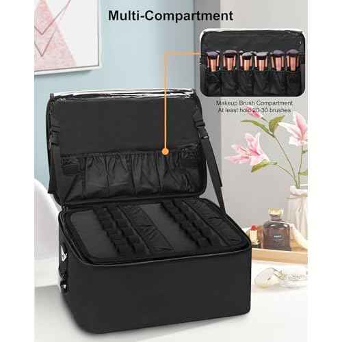 Relavel Makeup Bag Large Makeup Case Professional Cosmetic Storage Organizer Box Brush Holder with 3 Clear Set Bags for Makeup Artists with Shoulder Strap & Adjustable Dividers