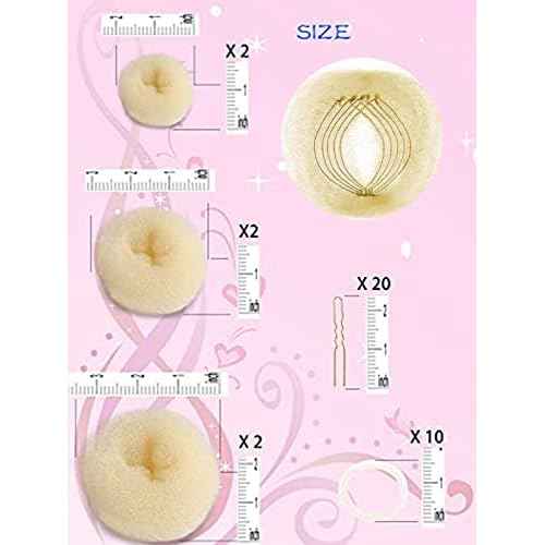 Hair Bun Maker (37 Count, 3.5 inches Large, 3 inches Medium, 2 inches Small, Beige), Hair Doughnut Shaper for Girl