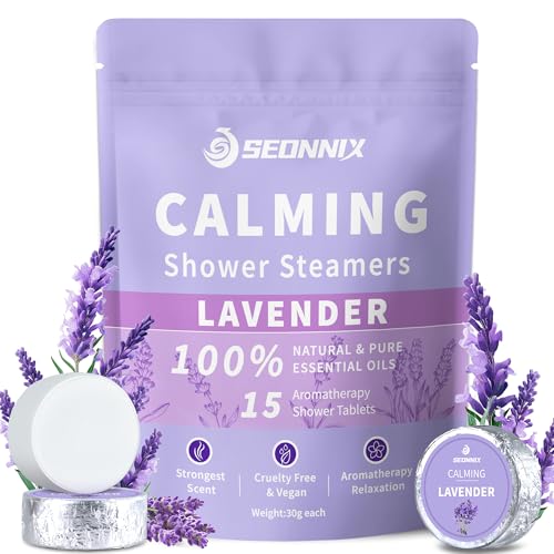 Shower Steamers Aromatherapy 15 Pack, Stress Relief & Self Care - Lavender Shower Bombs with Natural Essential Oil, Home Spa Shower Travel Essentials, Relaxation Birthday Gifts for Women & Men