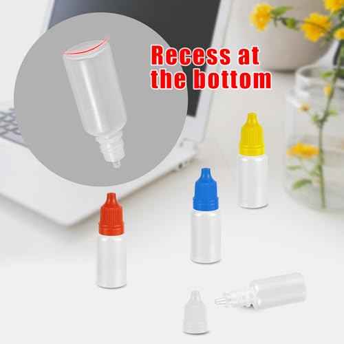 4 Pack Eye Dropper Bottles, 10 ML Plastic Travel Squeezable Empty Dropper Bottles with Caps and Plug (White,Red,Blue,Yellow)