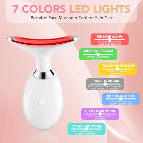 Red-Light-Therapy-for-Face, Facial Massager Wand with 7 Color - Birthday, Christmas, Mothers Day, Valentines Day, Self Care Gifts for Her Women Mom Best Friend Wife Teacher (White)