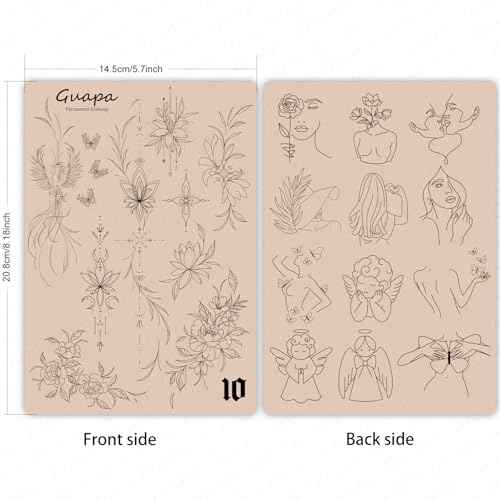 2PCS Double-Sided Tattoo Practice Skin with Pre-Printed Light Gray Stencil Designs ?1.5mm Thick Silicone Pad for Fine Line & Tiny Tattoo Training (2PCS Pink Pad #10)