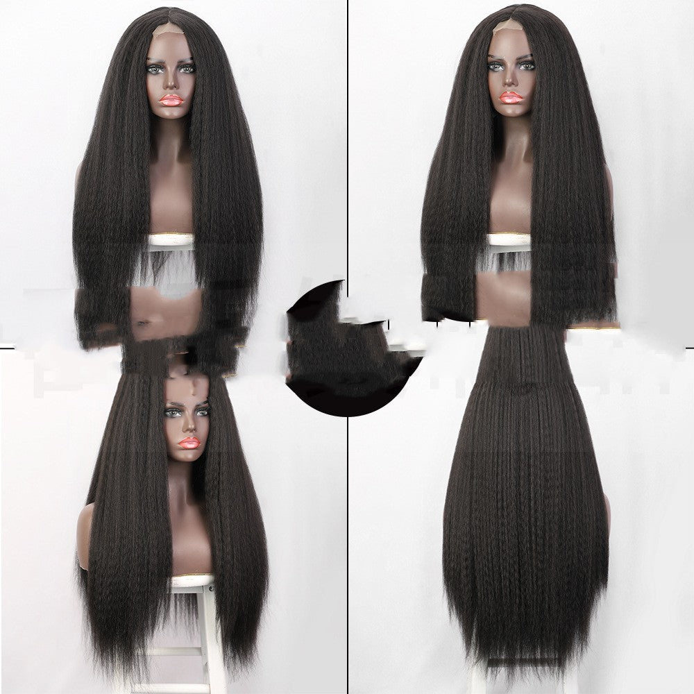 European and American Women's Lace Front Synthetic Wigs - Straight Hair, 30 Inch