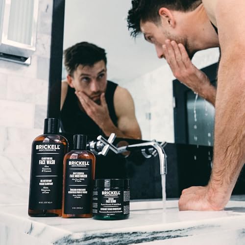 Brickell Men's Daily Advanced Face Care Routine I, Gel Facial Cleanser Wash, Face Scrub, Face Moisturizer Lotion, Natural and Organic, Unscented, Men's Skin Care Gift Set