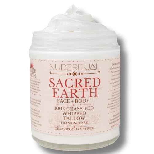 100% Grass-Fed Whipped Tallow Balm for Skin Care ? Face + Body ? Natural Moisturizer Lotion, 4 oz (Sacred Earth)