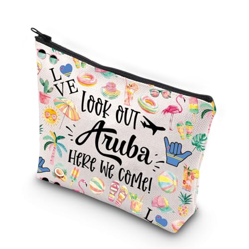 JNIAP Aruba Makeup Bag Aruba Trip Gifts Aruba Vocation Gifts Aruba Travel Bag Aruba Souvenir Aruba Toiletry Bag (Look Out Aruba)