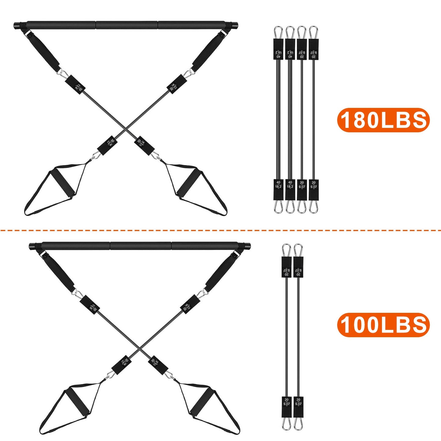 Multifunctional Pilates Bar Kit with Elastic Resistance Bands