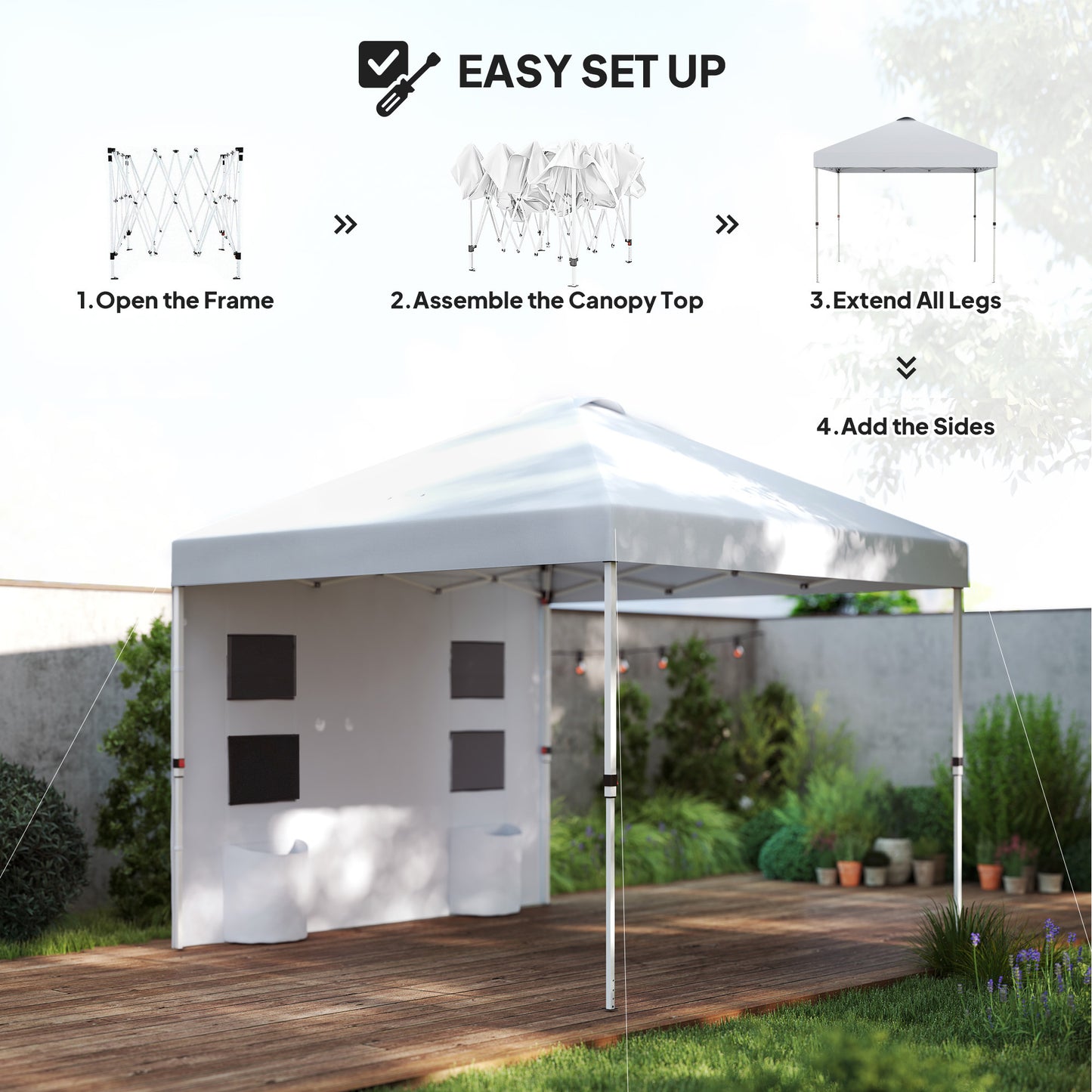 10x10 Pop Up Canopy Tent with Sidewalls - Adjustable Sun Shelter