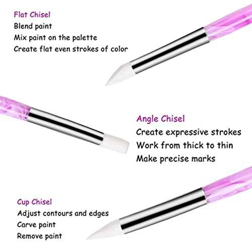 BQAN 5Pcs Nail Art Sculpture Pen, Silicone Nail Art Brushes for Gel, Acrylic Nails, Foil Carving, Drawing & Shaping, Nail Art Tools for Home Salon