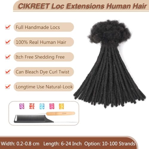 Dreads Extensions Human Hair Loc Extensions for Men Women Dreadlock Extensions Real Human Hair Locs Extension Natural Black Full Handmade Permanent Locs Hair Extensions (0.6cm 1B 10 Inch 60 Strands)