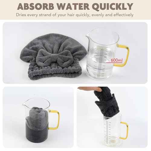 SUNLAND Large Microfiber Hair Drying Caps with Bow knot Fast Drying Shower Cap Soft and Absorbent hairWrap Hair Turban Bath Caps for Curly Thick and wet Hair 11 X 13.4 inch 2 Pack Dgrey