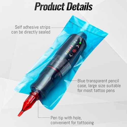 300Pcs Tattoo Machine bags, Tattoo Ppen Covers with 4 Pcs Bandage, 7.4 X 2.5inch, Halloween Disposable Cover Tattoo Machine Gun Bags Plastic Sleeve, Blue