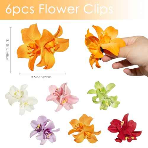 Generic 6 Colors Artificial Flower Hair Clips, Bohemian Flower Hairpin Hawaiian Hairpin for Seaside Holiday, 3.5 Inch Bridal Hair Bobby Pins Headwear for Women Girls(Twin Flowers)