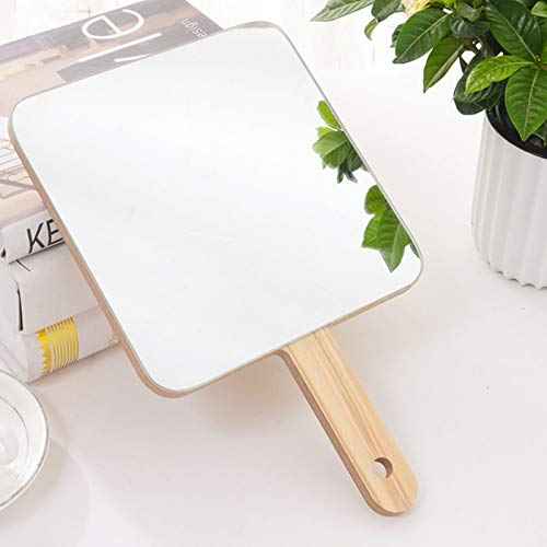 TOF&HAMY Handheld Travel Mirror with Handle, Dressing Table Mirror, Wood Handheld Plain Mirror, Square and Round, Cosmetic Salon Makeup Hand Mirror for Professional Barbers and Hairdressers,19 * 19cm