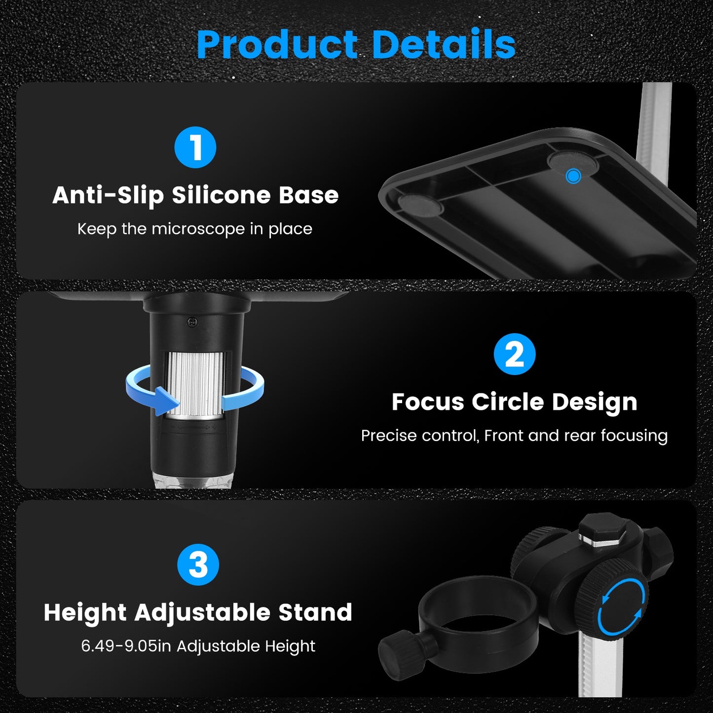 Digital Microscope 4.3 Inch LCD 1000X Magnification Photo Video with 8 LED Lights