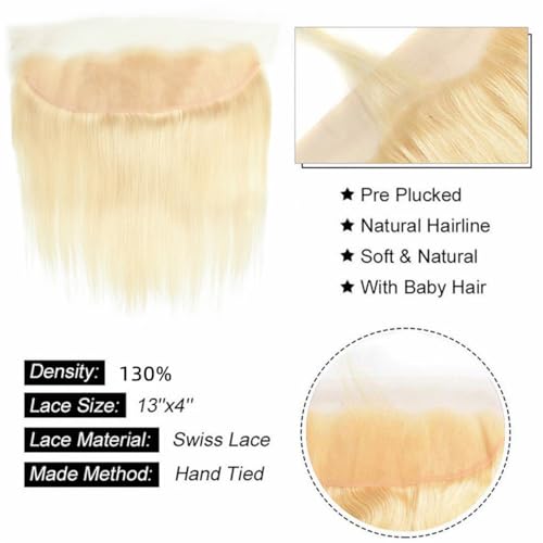 Brazilian 613 13x4 Lace Frontal Straight Honey Blonde 100% Unprocessed Human Virgin Hair Russian Blonde Ear To Ear Front Pre-Plucked Hairline Closure With Baby Hair (613 straight frontal, 18inch)