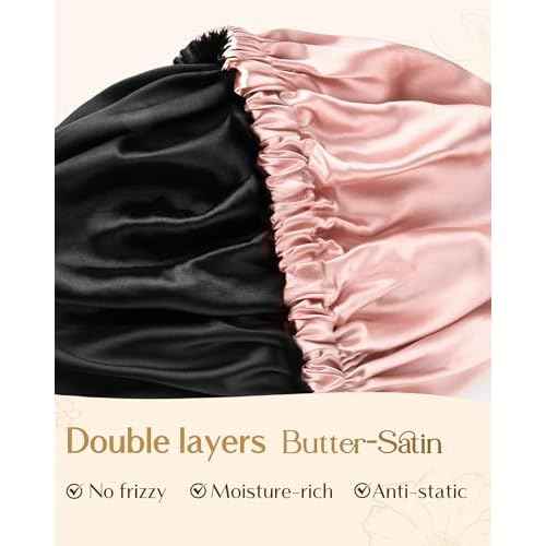 YANIBEST Adjustable Silk Bonnet Double Layer Satin Bonnet Hair Bonnet for Sleeping Bonnets for Women Hats Curly Natural Hair, Blush Pink