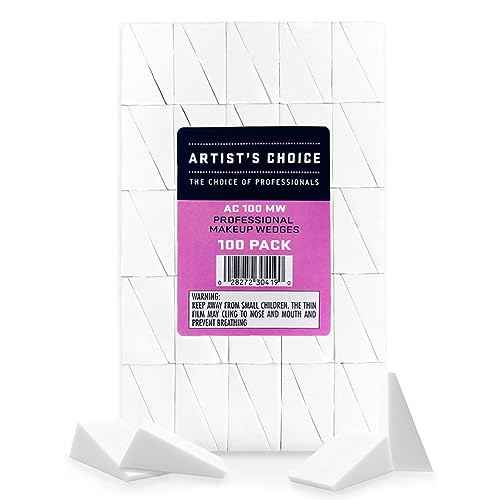 Artist's Choice 100 Pack Makeup Sponge Mini Applicator Wedges, Triangle Cosmetic Sponges for Foundation, Blush, Eye Shadow, Blending and Smoothing, Disposable, Latex Free