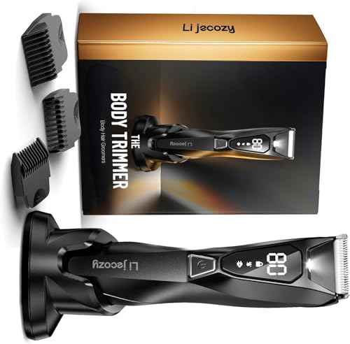 Lijecozy Men's Body Trimmer with Wireless Charging & LED Display, Ceramic Blade Electric Shaver for Pubic Hair, Waterproof with 3 Combs