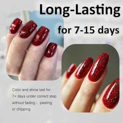 NovaCharm Dark Red Nail Polish - Burgundy Glitter Fingernail Polish - Chunky Bright Nail Varnish - High Glossy Sparkly Nail Polish Fast Drying Nail Gel for Women Girls DIY at Home