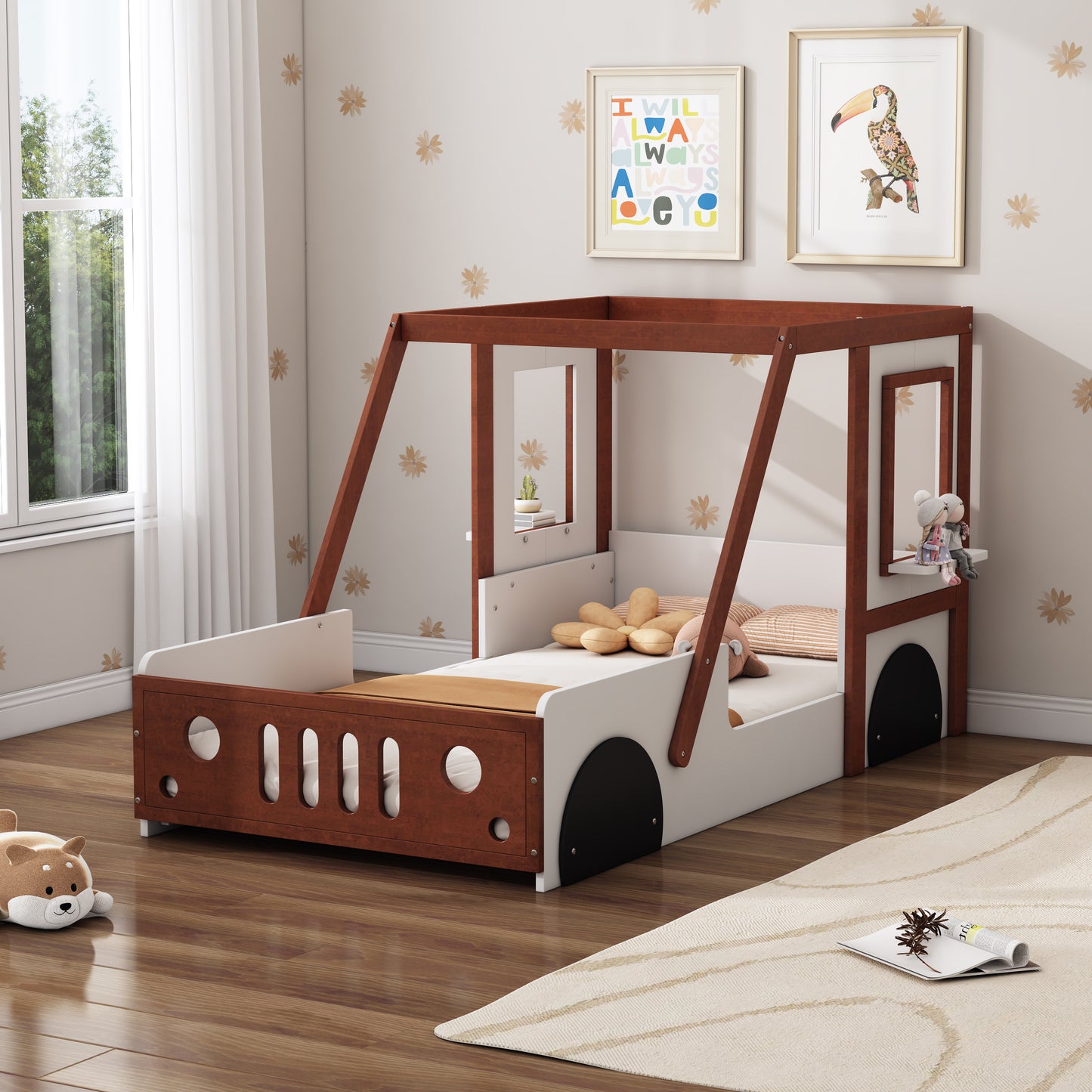 Play Design Twin Size Car Bed, Kids Platform Bed In Car-Shaped For