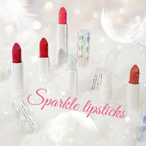 Glitter Lipstick Set,6PCS Shine Lip Sticks for Women Girls, Moisturizing and Nourishing Formula,Long Lasting,Waterproof,High Pigmented Lip Balm,Perfect Gifts