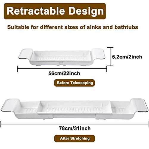 Expandable Drain Bath Shelf Caddy Tray, Multifunctional Plastic Bathtub Tray Bathroom Organizer Simple Stylish Bathtub Storage Rack for Candle Towel, Book, Wine, Phone, Shower