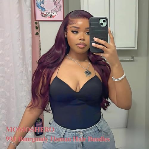 99j Dark Burgundy Body Wave Bundles Human Hair, 12A Soft And Shiny Red Wine Colored Bundles 100% Brazilian Virgin Remy Hair Sew In Weave Single Human Hair Bundle Chic #99j Color 10 Inch