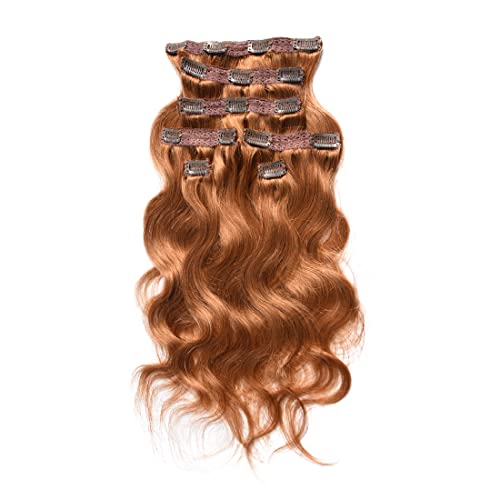 viviaBella Body Wave Clip in Human Hair Extensions Copper Red 20 Inches 140 Gram Human Hair human hair clip in extensions Brazilian Virgin Hair Double Weft 7Pcs/lot 16 Clips (140g 20", Copper Red)
