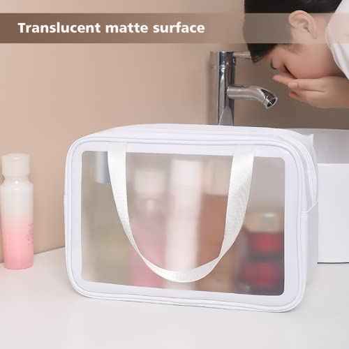 Travel Toiletry Bag for Women and Men, Matte Translucent Toiletry Bag with Handy Handle, Makeup Cosmetic Organizer Bag for Travel Toiletries Accessories (White)
