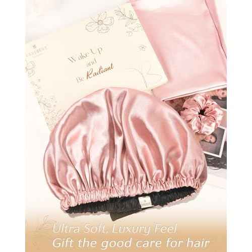 YANIBEST Adjustable Silk Bonnet Double Layer Satin Bonnet Hair Bonnet for Sleeping Bonnets for Women Hats Curly Natural Hair, Blush Pink