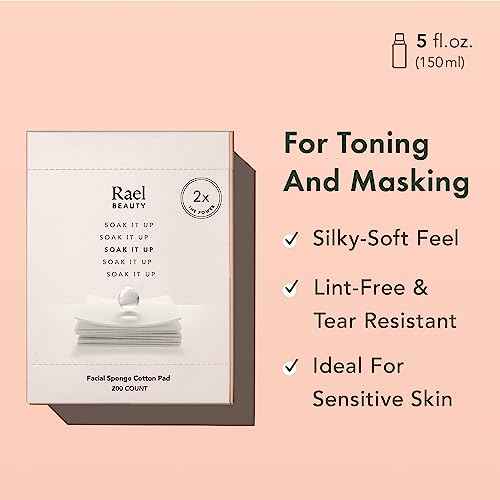 Rael Cotton Pads for Face - Facial Sponge, Square Pad Use with Toner, Makeup Remover, Lint-Free, Soft and Thin, Korean Skin Care (200 Count)