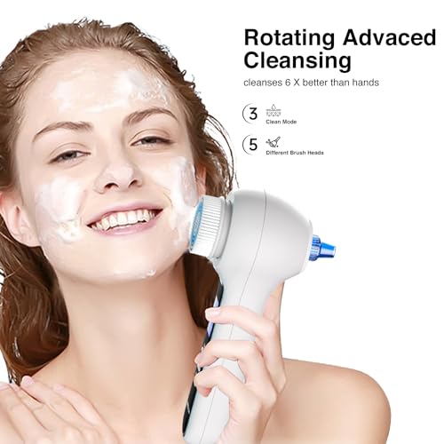 Face Scrubber Exfoliator with LCD Screen,Rechargeable Facial Cleansing Brush IPX7 Waterproof 3 in 1 Blackhead Remover Vacuum for Exfoliating,Massaging and Deep Pore Cleansing