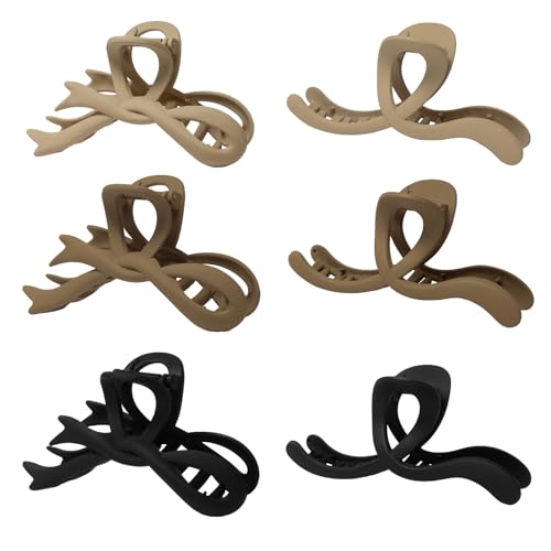 5.2 Inch Extra Large Claw Clips - 6 Pcs for Thick Hair, Women's Matte Bow Ribbon Style Hair Claws