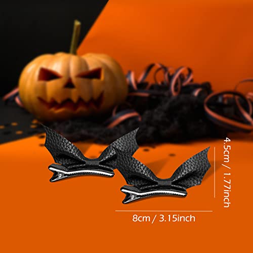 Halloween Bat Hair Bow Clips 4pcs Black PU Leather Alligator Barrettes for Teen Toddler Girls Women Kids Goth Cosplay Costume Decoration Accessories Party Favor Gift