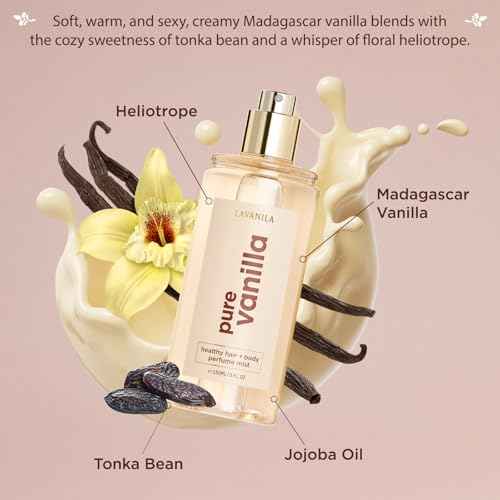 Lavanila Pure Vanilla Healthy Hair + Body Perfume Mist, 5 Fl Oz - Sweet & Warm Fragrance Spray Formulated with Jojoba Oil, Madagascar Vanilla, Tonka Bean, Heliotrope