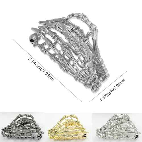 3 Pack Gothic Hair Clips Ghost Hand Hair Claw Clips Metal Skeleton Hair Halloween Accessories for Thick Hair Thin Hair for Women and Girls Cosplay