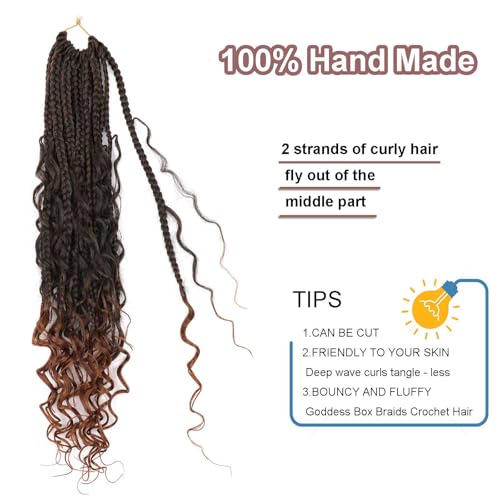 18 Inch Goddess Box Braids Crochet Hair 8 Packs Crochet Hair for Black Women Boho Box Braids Crochet Hair with Curly Ends Bohomian Box Braids Synthetic Braiding Hair Extensions T30#