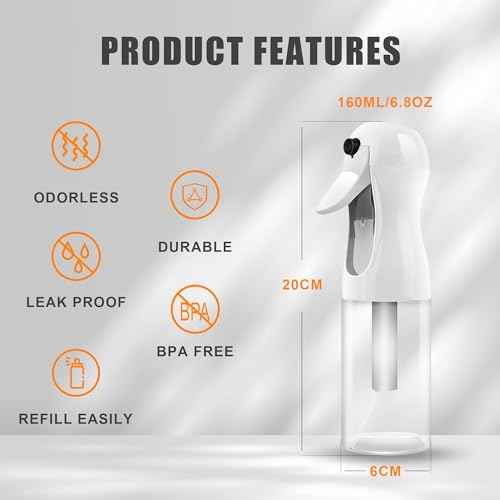 2Pcs Continuous Spray Bottle For Hair,Ultra Fine Refillable Water Mister for Hair Styling, Plants, Cleaning, Salon, Misting & Skin Care£¨200ml/6.8oz Clear£© (200ML 2PACK)