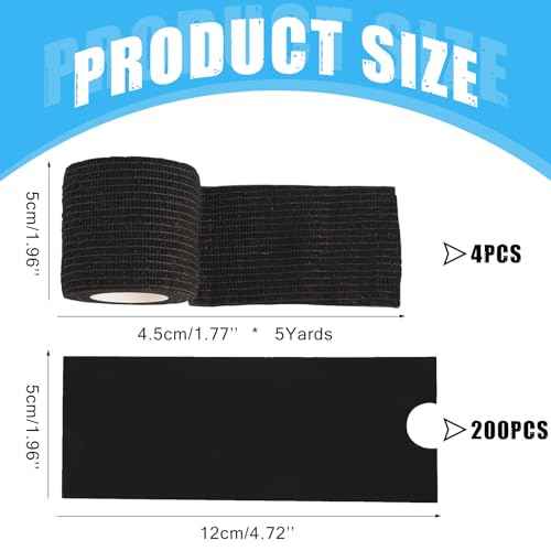 200PCS Pen Covers with 4PCS Grip Tape - CINRA Machine Cover Bags Black Tattoo Pen Covers Sleeves with Black Grip Cover Wrap Self-Adherent Tape Plastic Covers for Tattoo Machine Tattoo Supplies