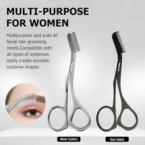 Eyebrow Trimmer for Women - Stainless Steel Eyebrow Brow Scissors with Comb, Travel-Size Precision Shaping Tool for Beginners & Experts (Silver)